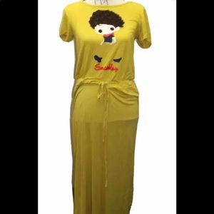 Small Boy Women Maxi Shirt Dress Mustard Yellow  Summer Dress